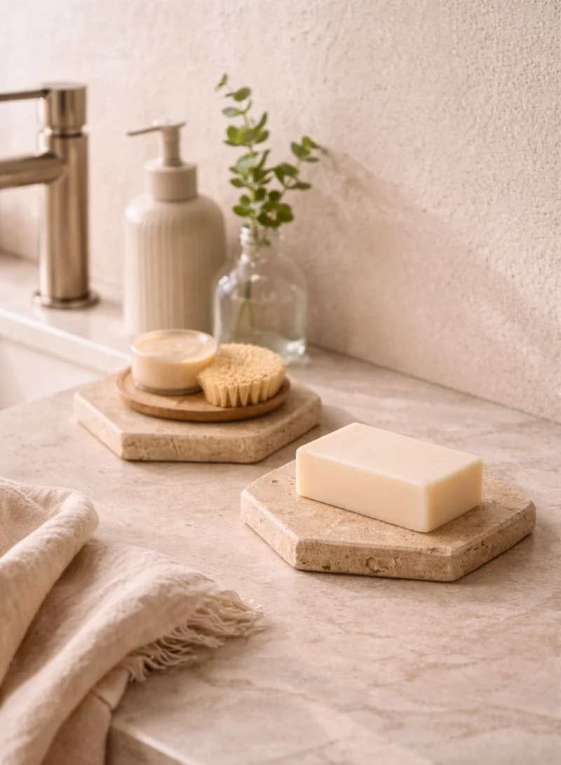 1Chase Hexagon Travertine Coasters Set of 4, Natural Marble Hexagon Drink Coasters, Absorbent Stone Coasters for Coffee Table, Dining Table & Home Décor  | Best Price UAE
